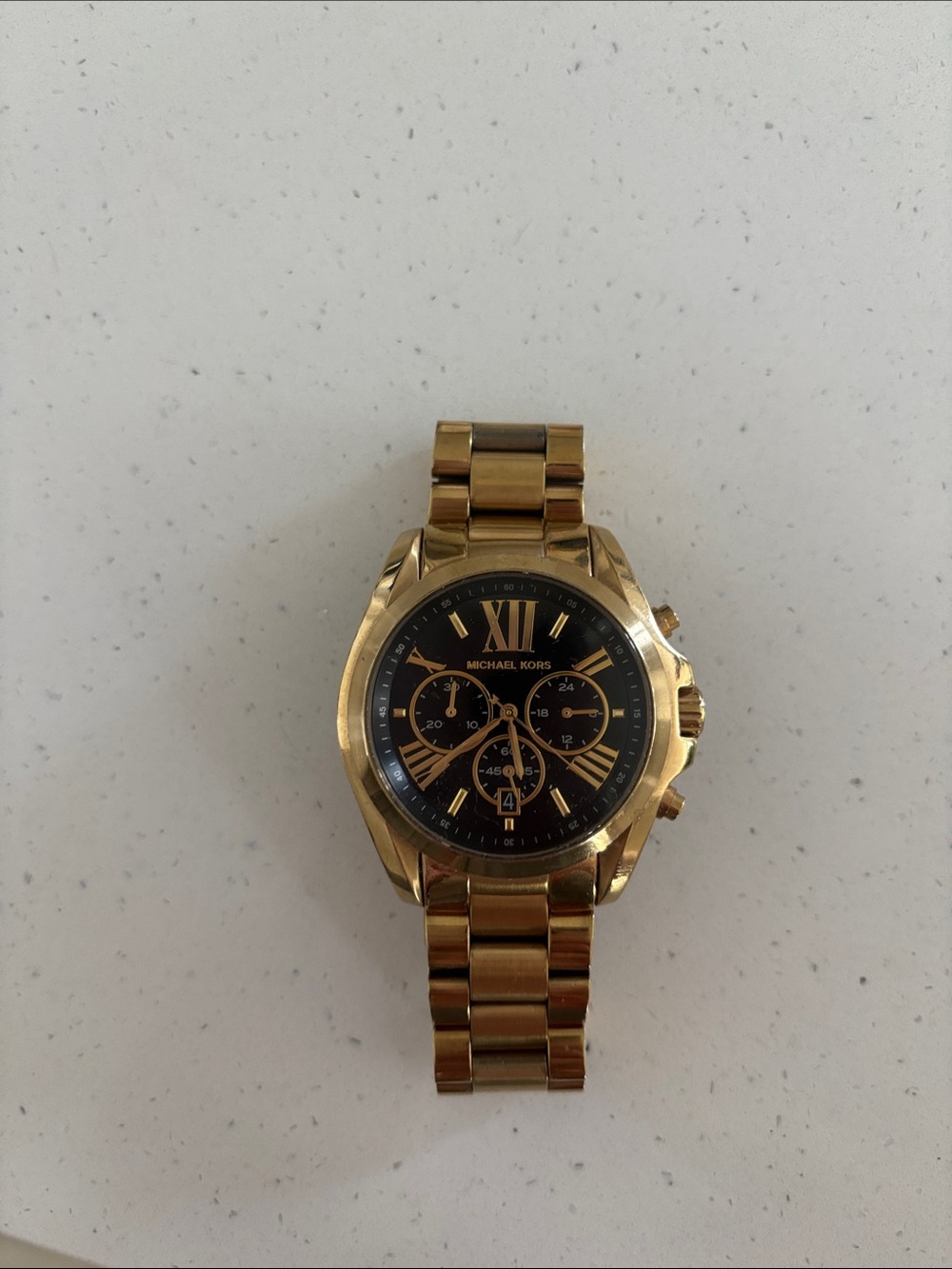 Michael Kors Gold and Black Womens Chronograph Bracelet Watch. needs new battery